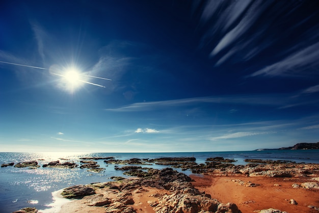 Fantastic view of the nature reserve Monte Cofano. Dramatic scen