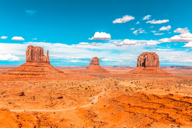 The fantastic views from the visitor center in the parking lot of the iconic Monument Valley National Park.