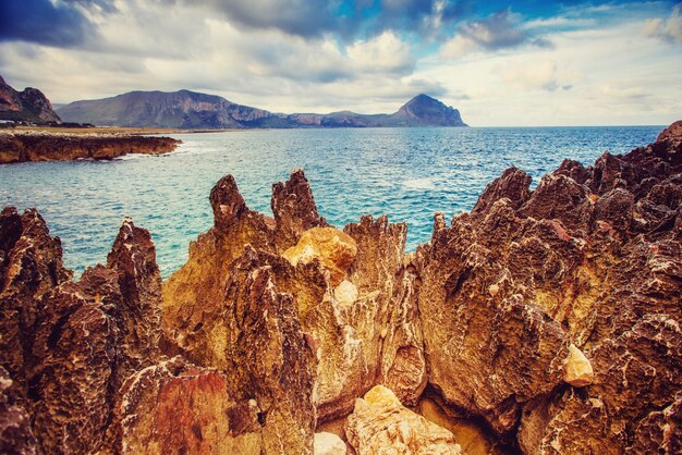 Fantastic views of the sea with blue sky.