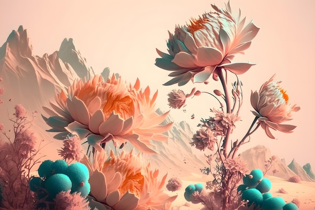 fantastic vintage large flowers with pastel color Generative AI