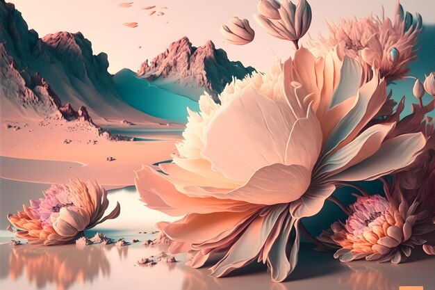 fantastic vintage large flowers with pastel color Generative AI