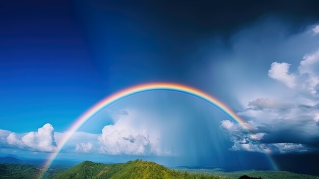 写真 幻想的な鮮やかな虹の空の眺め虹の背景に美しい空と雲