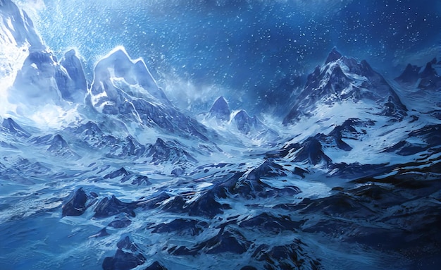 Fantastic Winter Epic Landscape of Mountains Frozen Nature Mystic Valley Gaming RPG Background