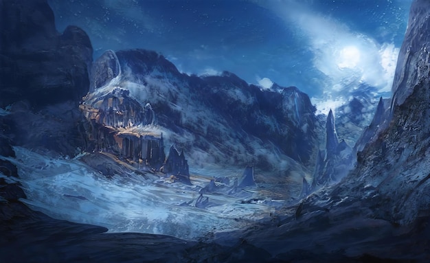 Fantastic Winter Epic Landscape of Mountains Frozen Nature Mystic Valley Gaming RPG Background