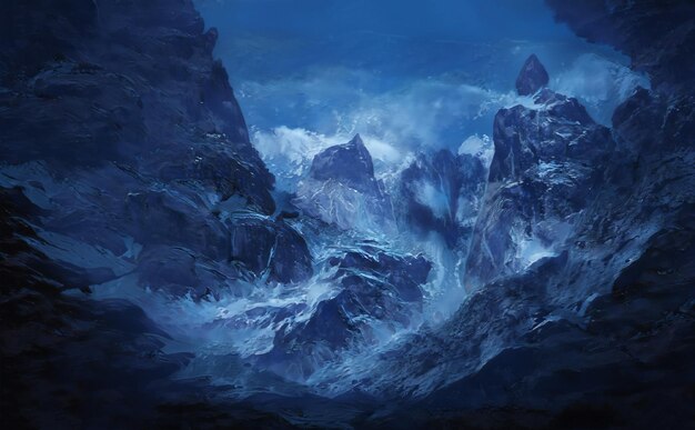 Fantastic Winter Epic Landscape of Mountains Frozen Nature Mystic Valley Gaming RPG Background