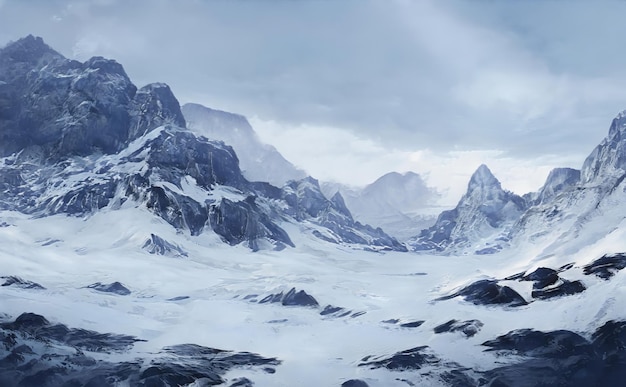 Fantastic Winter Epic Landscape of Mountains Frozen Nature Mystic Valley Gaming RPG Background