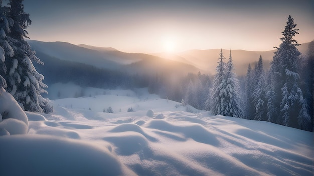 Fantastic winter landscape Dramatic wintry scene Carpathian Ukraine Europe Beauty world