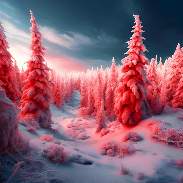 Fantastic winter landscape with snow covered trees HDR image