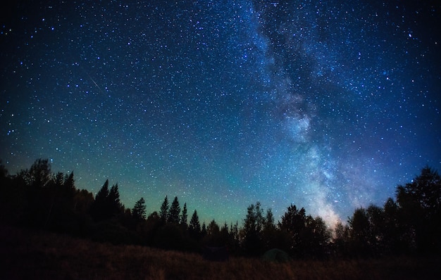 写真 幻想的な冬の流星群と雪をかぶった山々