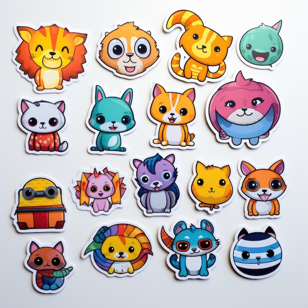 Foto fantastic zoo delightful kids stickers met leuke kleuren en schattige dierfiguren op een helder wit