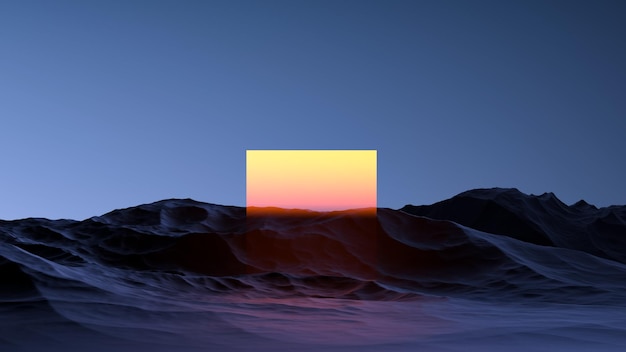 fantasticabstract neon landscape on a mountain on the horizon of rocky terrain and skywallpaper3d render