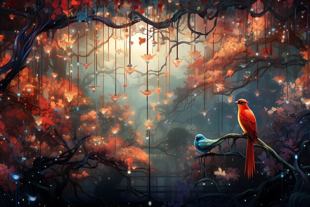 Photo fantastical aviary filled with mythical birds