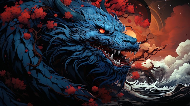 Fantastical dragon in cartoon style closeup fantastic character colorful bright backgroundai generative art