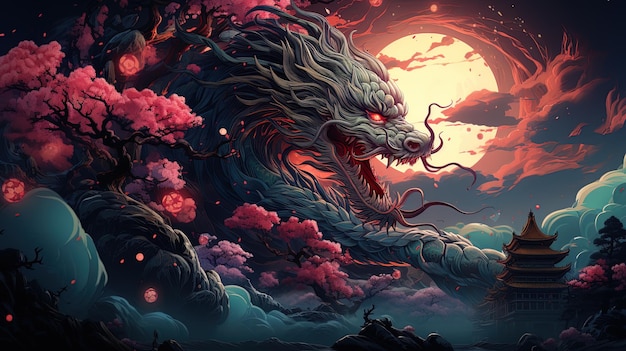 Фантастический дракон в мультяшном стиле крупным планом фантастический персонаж красочный яркий фон генеративное искусство