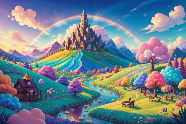 a fantastical world where everything is made of candy