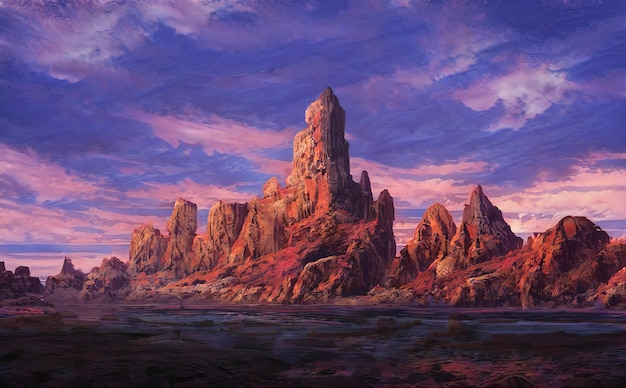 Fantastisch Episch Magisch Landschap van Bergen Zomer Natuur Mystic Forest Gaming RPG Achtergrond