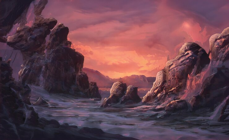 Fantastisch episch magisch landschap van bergen Zomer natuur. Mystic Valley toendra heuvels