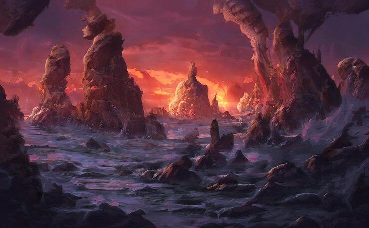 Fantastisch episch magisch landschap van bergen Zomer natuur. Mystic Valley toendra heuvels