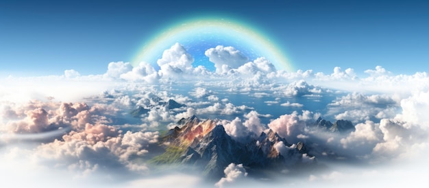 Fantastisch panoramisch uitzicht over wolken met regenboog