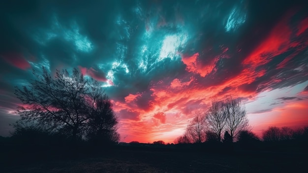 Fantastisch uitzicht Mooie avondrood schemering tijden hemel en wolken in dramatische achtergrond