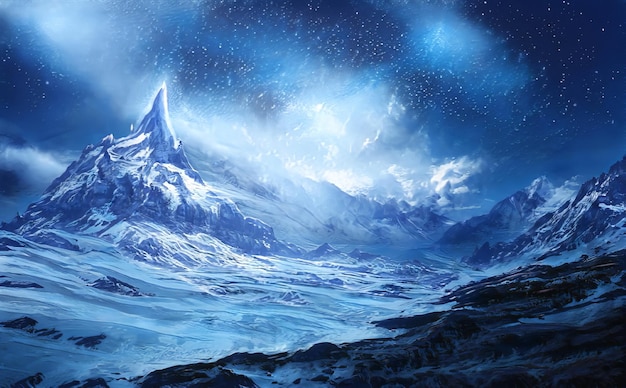 Fantastisch winter episch landschap van bergen Frozen Nature Mystic Valley Gaming RPG-achtergrond