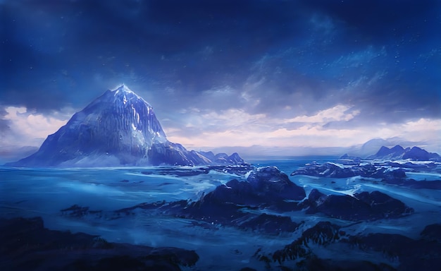 Fantastisch winter episch landschap van bergen Frozen Nature Mystic Valley Gaming RPG-achtergrond