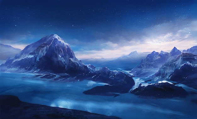 Fantastisch winter episch landschap van bergen Frozen Nature Mystic Valley Gaming RPG-achtergrond