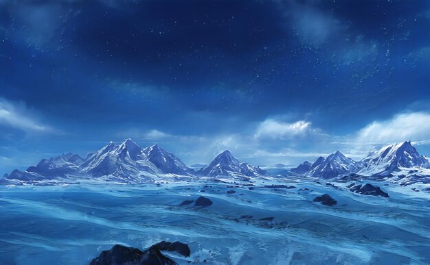 Fantastisch winter episch landschap van bergen Frozen Nature Mystic Valley Gaming RPG-achtergrond