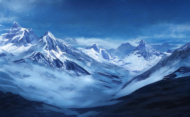 Fantastisch winter episch landschap van bergen Frozen Nature Mystic Valley Gaming RPG-achtergrond