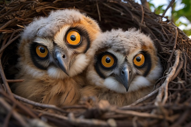 Fantastische adelaar Uil kuikens in nest