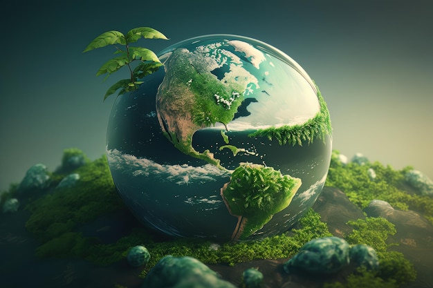 Fantastische Groene Planeet Aarde achtergrond Illustratie AI Generatief