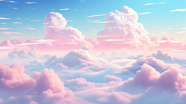 Fantastische illustratie van een afbeelding met roze wolken in een blauwe hemel prachtig landschap Generatieve AI