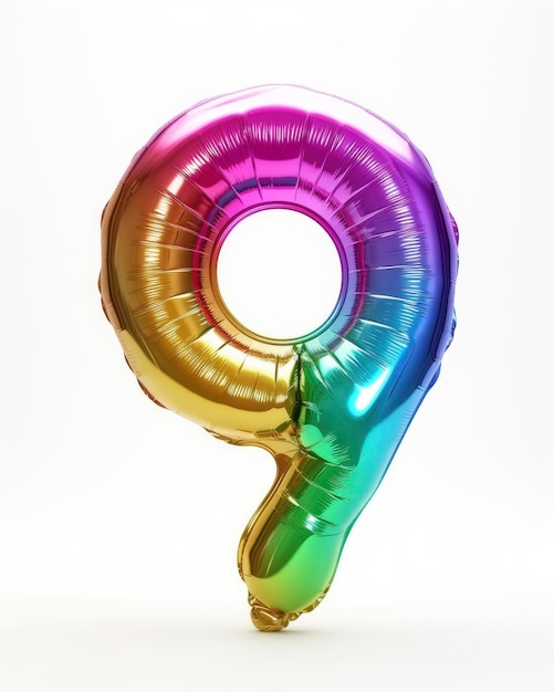 Fantastische kleurrijke heldere en levendige verjaardag folie ballon in vorm op nummer 9 geïsoleerd op wit