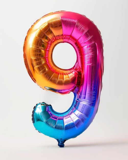 Fantastische kleurrijke heldere en levendige verjaardag folie ballon in vorm op nummer 9 geïsoleerd op wit
