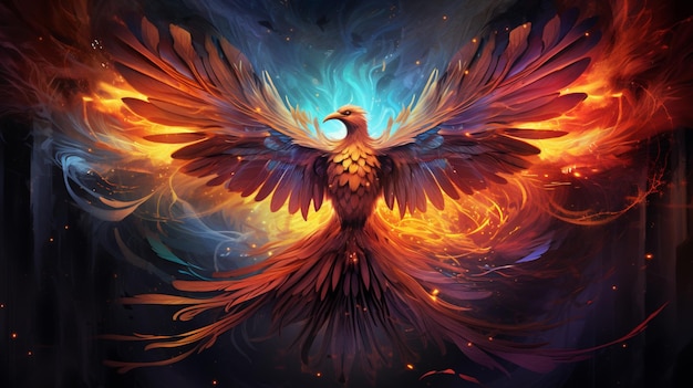 Fantastische mystieke vogel Phoenix vuurvogel vliegend AIgenerated