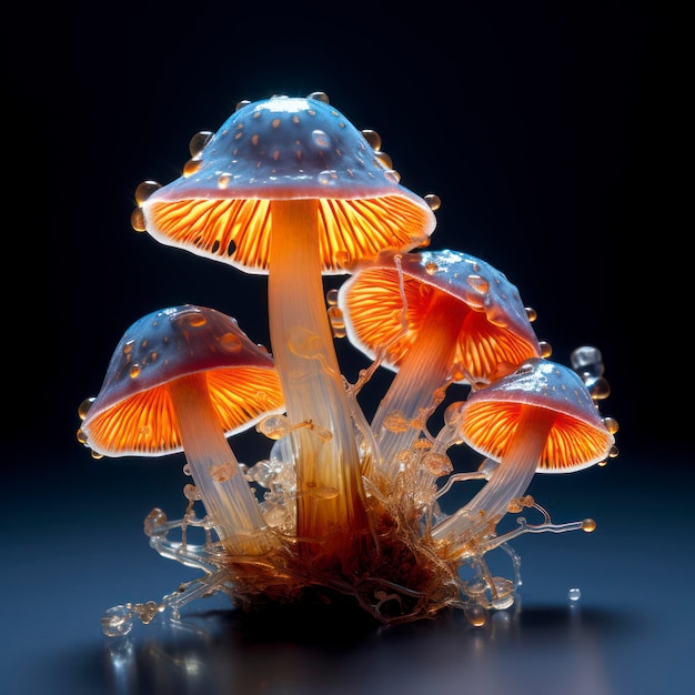 Fantastische neon gloeiende in donkere paddenstoelen