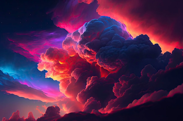 Fantastische wolken neonkleuren magische lichten in de lucht Generatieve AI