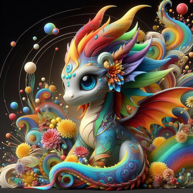 Fantasy 3D cute rainbow dragon