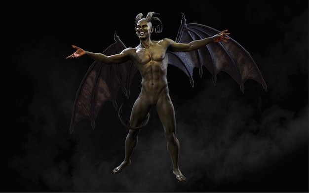 Fantasy 3d illustration of demon and devil and dark wings