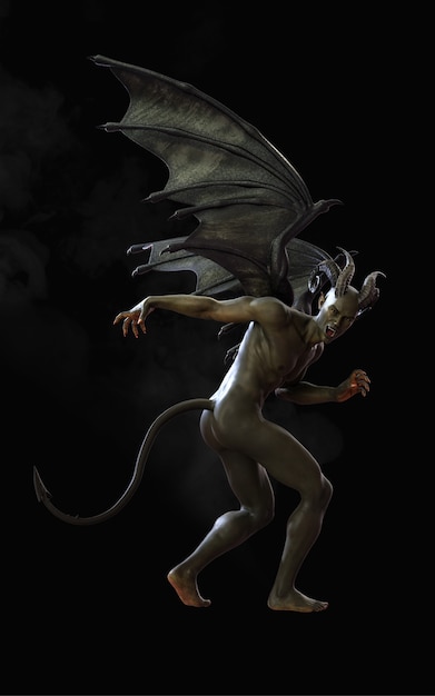 Fantasy 3d illustration of demon and devil and dark wings