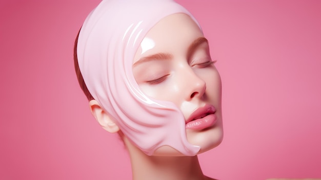 Фантазия абстрактной красоты Женщина наносит с волнами крем на лицо ИИ генерируется
