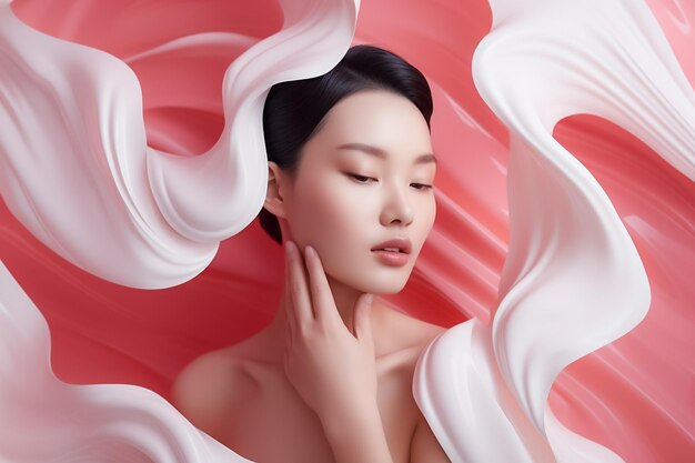 Fantasy abstract of beauty Woman applying with waves cream on her face AI Generated