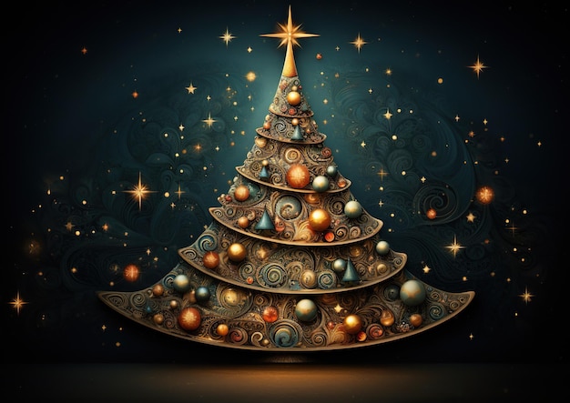 Fantasy Abstract Christmas Tree with Lights Generative Ai