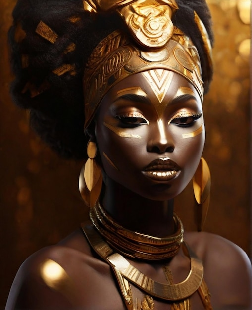 Premium Photo | Fantasy African woman face in gold paint Golden shiny ...