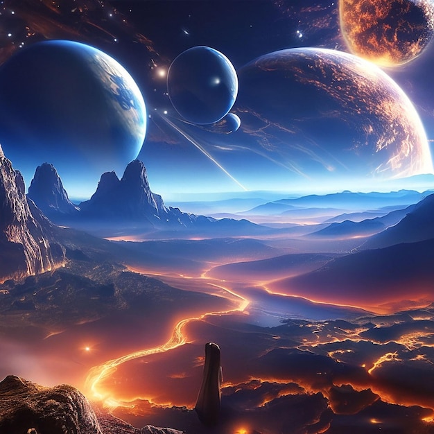 Fantasy alien planet in deep space