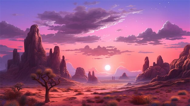 Fantasy alien planet mountain and lake 3d illustration