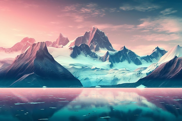 fantasy alien planet mountain and lake