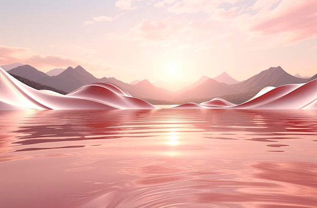 Fantasy alien planet pink mountain and lake