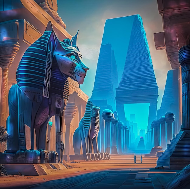 Fantasy ancient civilization of Egypt in neon colors