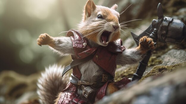 Photo fantasy animated tiny mouse squirrel character knight avatar